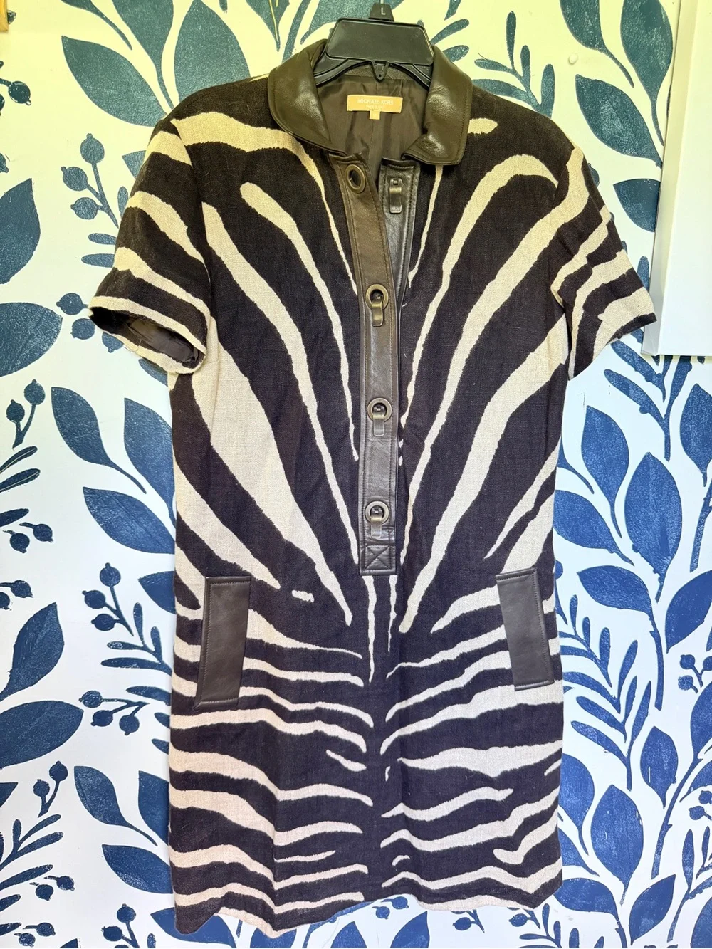 Michael Kors Black and Cream Zebra-Print Short Sleeve Dress